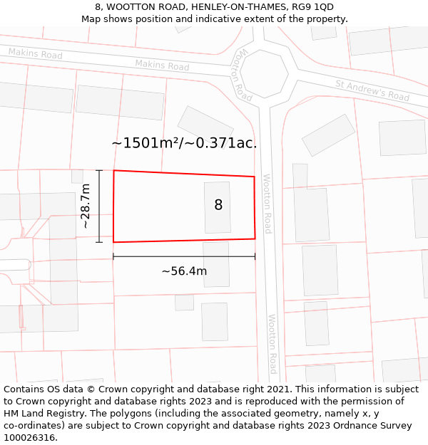 8, WOOTTON ROAD, HENLEY-ON-THAMES, RG9 1QD: Plot and title map