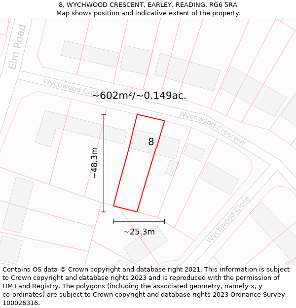 8, WYCHWOOD CRESCENT, EARLEY, READING, RG6 5RA: Plot and title map