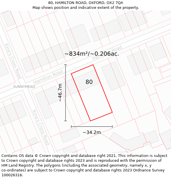 80, HAMILTON ROAD, OXFORD, OX2 7QA: Plot and title map