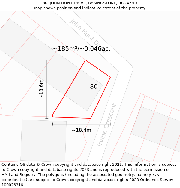 80, JOHN HUNT DRIVE, BASINGSTOKE, RG24 9TX: Plot and title map