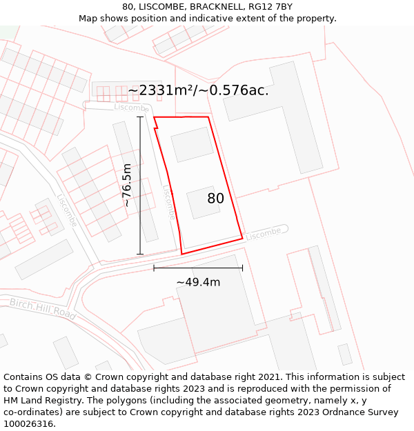 80, LISCOMBE, BRACKNELL, RG12 7BY: Plot and title map