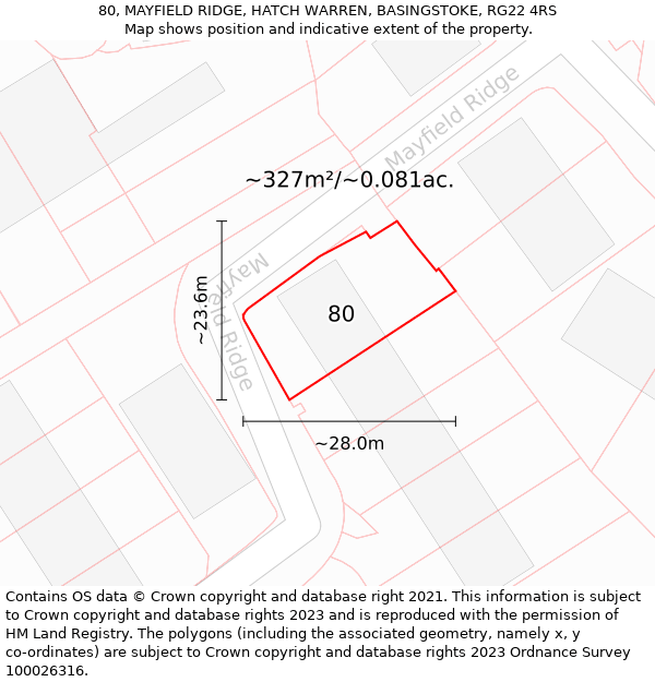 80, MAYFIELD RIDGE, HATCH WARREN, BASINGSTOKE, RG22 4RS: Plot and title map