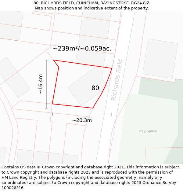 80, RICHARDS FIELD, CHINEHAM, BASINGSTOKE, RG24 8JZ: Plot and title map