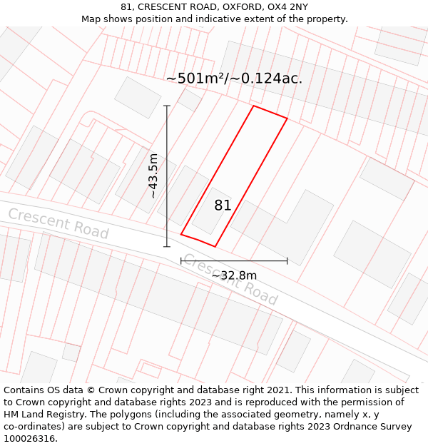 81, CRESCENT ROAD, OXFORD, OX4 2NY: Plot and title map