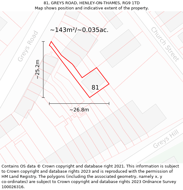 81, GREYS ROAD, HENLEY-ON-THAMES, RG9 1TD: Plot and title map