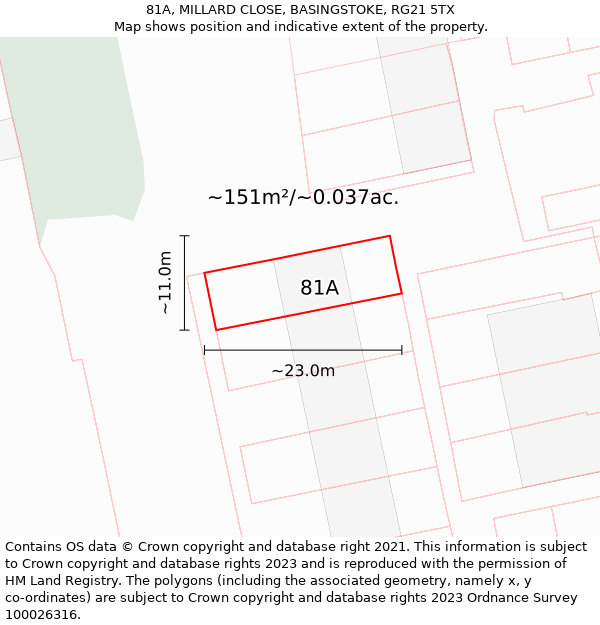 81A, MILLARD CLOSE, BASINGSTOKE, RG21 5TX: Plot and title map