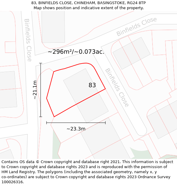 83, BINFIELDS CLOSE, CHINEHAM, BASINGSTOKE, RG24 8TP: Plot and title map