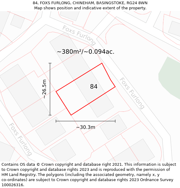 84, FOXS FURLONG, CHINEHAM, BASINGSTOKE, RG24 8WN: Plot and title map