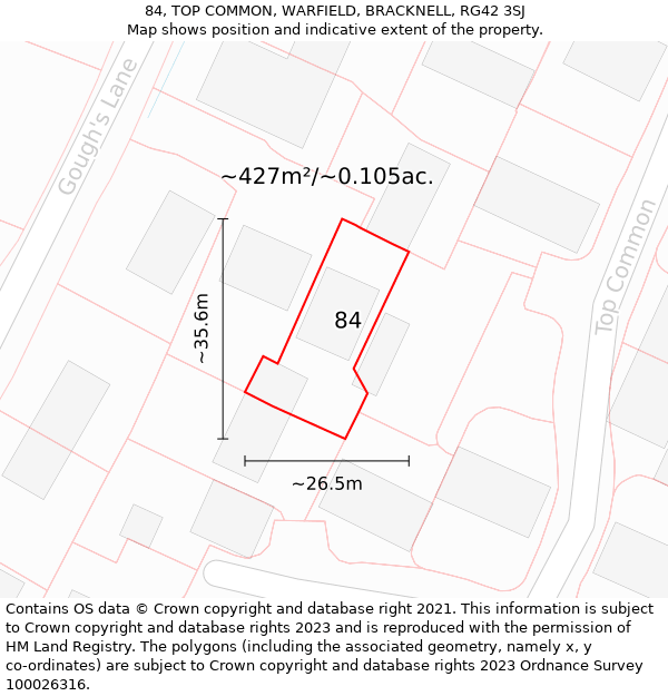 84, TOP COMMON, WARFIELD, BRACKNELL, RG42 3SJ: Plot and title map