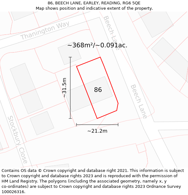86, BEECH LANE, EARLEY, READING, RG6 5QE: Plot and title map