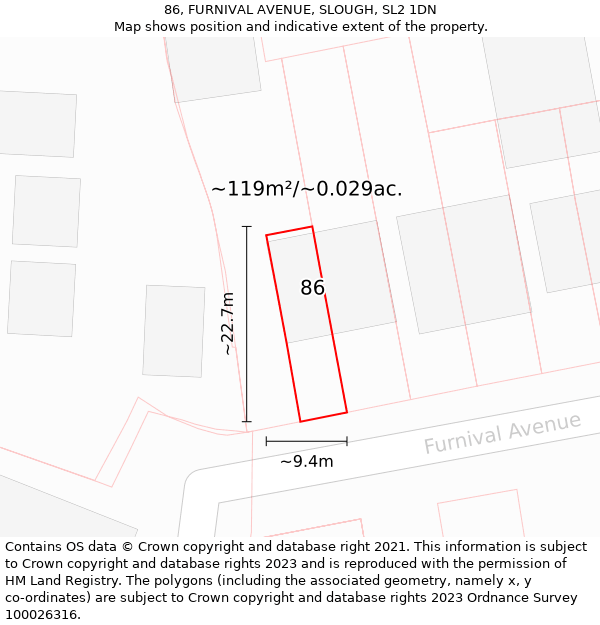 86, FURNIVAL AVENUE, SLOUGH, SL2 1DN: Plot and title map