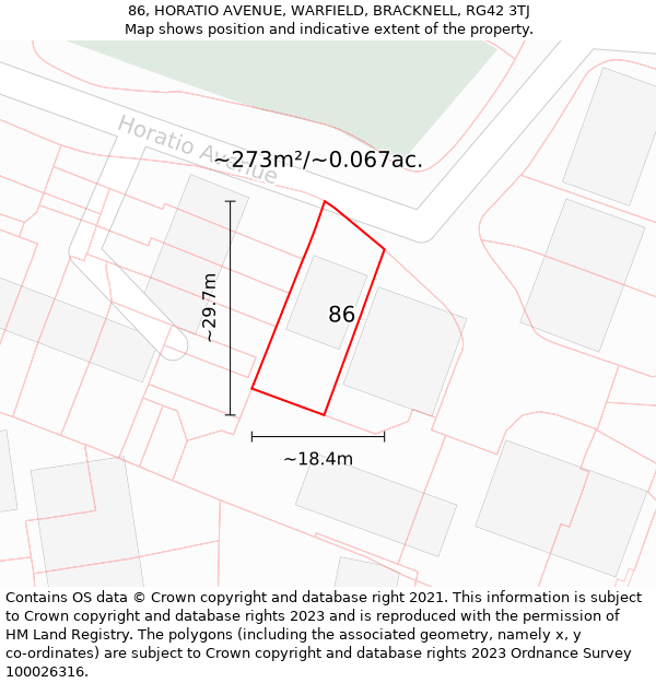 86, HORATIO AVENUE, WARFIELD, BRACKNELL, RG42 3TJ: Plot and title map