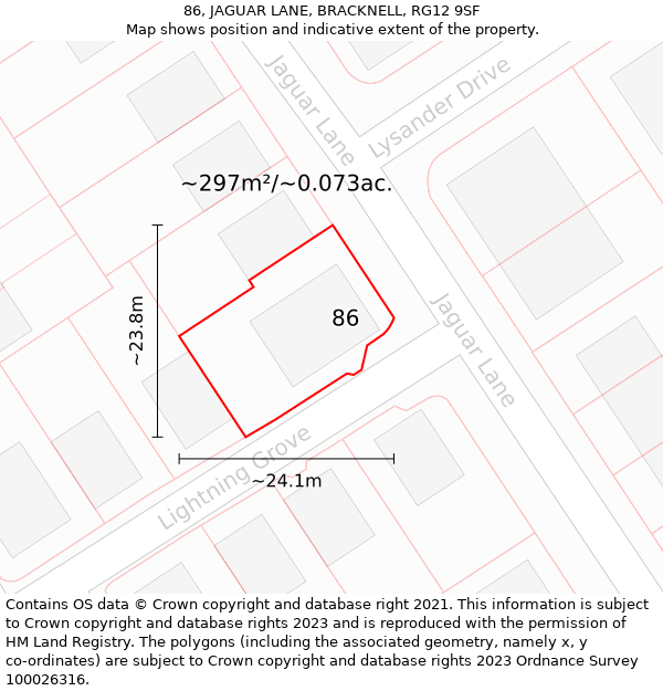 86, JAGUAR LANE, BRACKNELL, RG12 9SF: Plot and title map