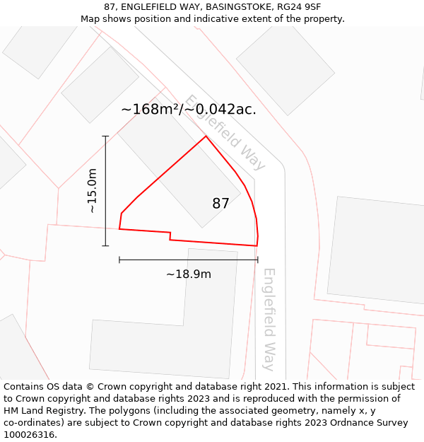 87, ENGLEFIELD WAY, BASINGSTOKE, RG24 9SF: Plot and title map