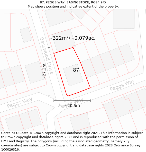 87, PEGGS WAY, BASINGSTOKE, RG24 9FX: Plot and title map
