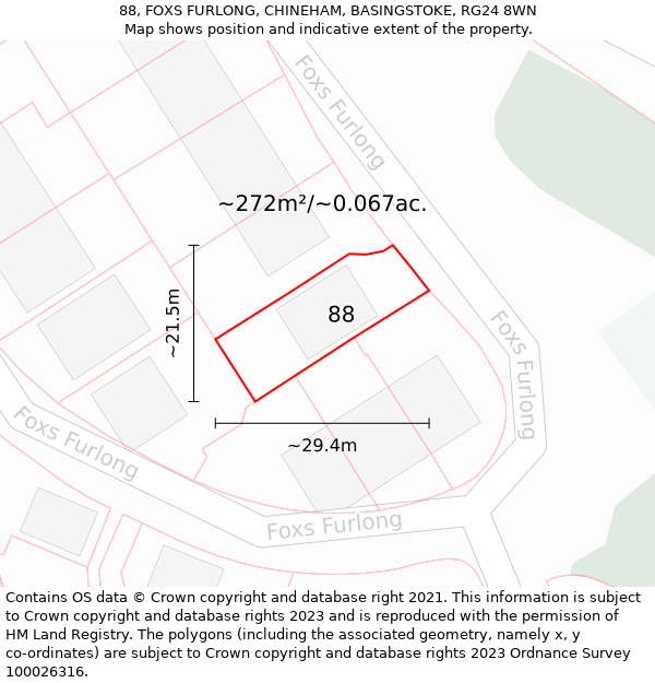 88, FOXS FURLONG, CHINEHAM, BASINGSTOKE, RG24 8WN: Plot and title map