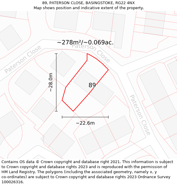 89, PATERSON CLOSE, BASINGSTOKE, RG22 4NX: Plot and title map