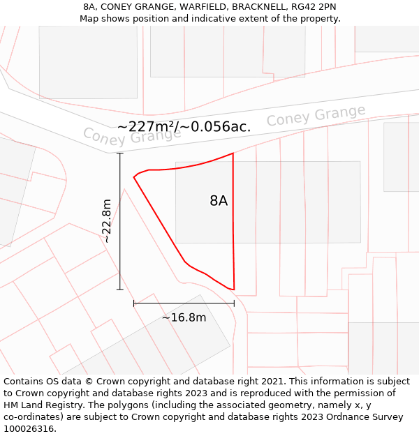 8A, CONEY GRANGE, WARFIELD, BRACKNELL, RG42 2PN: Plot and title map