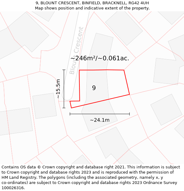 9, BLOUNT CRESCENT, BINFIELD, BRACKNELL, RG42 4UH: Plot and title map