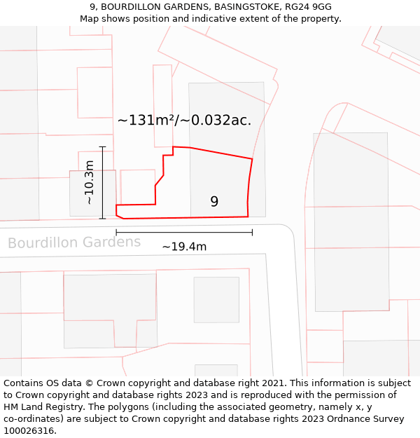 9, BOURDILLON GARDENS, BASINGSTOKE, RG24 9GG: Plot and title map