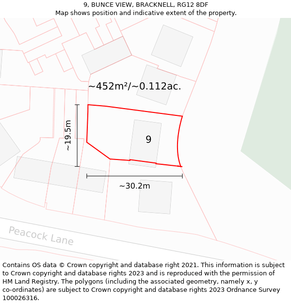 9, BUNCE VIEW, BRACKNELL, RG12 8DF: Plot and title map