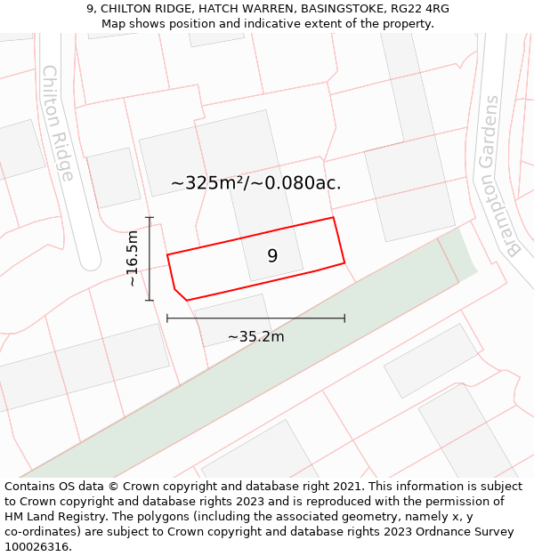 9, CHILTON RIDGE, HATCH WARREN, BASINGSTOKE, RG22 4RG: Plot and title map