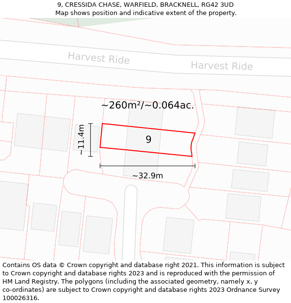 9, CRESSIDA CHASE, WARFIELD, BRACKNELL, RG42 3UD: Plot and title map