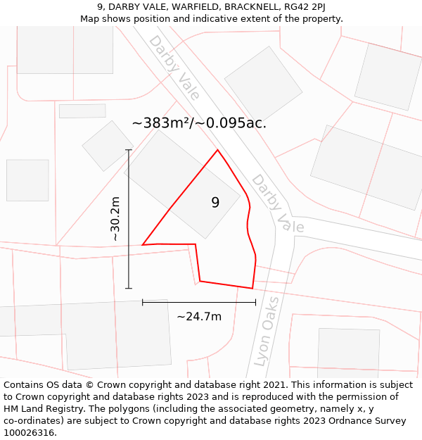 9, DARBY VALE, WARFIELD, BRACKNELL, RG42 2PJ: Plot and title map