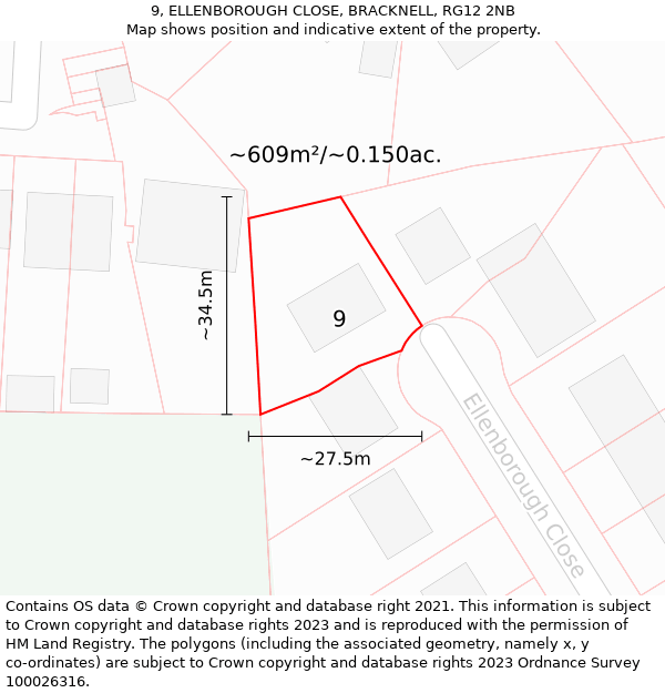 9, ELLENBOROUGH CLOSE, BRACKNELL, RG12 2NB: Plot and title map