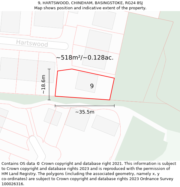 9, HARTSWOOD, CHINEHAM, BASINGSTOKE, RG24 8SJ: Plot and title map