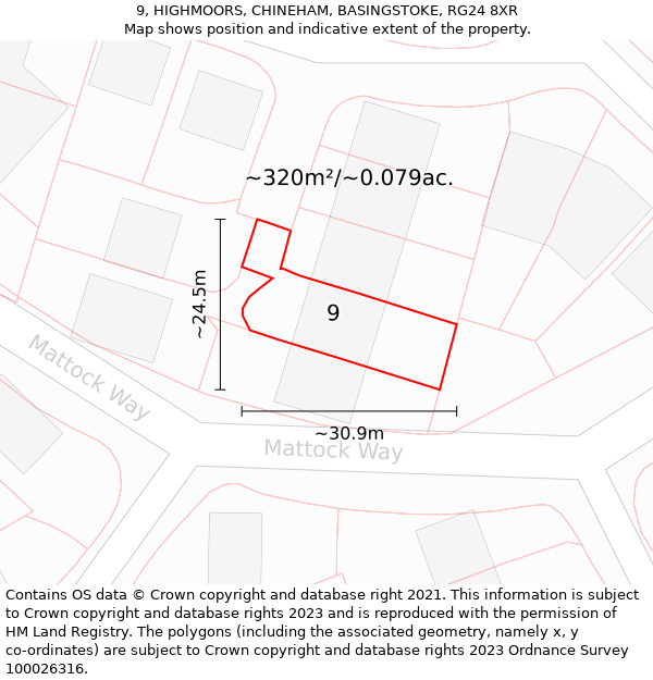9, HIGHMOORS, CHINEHAM, BASINGSTOKE, RG24 8XR: Plot and title map