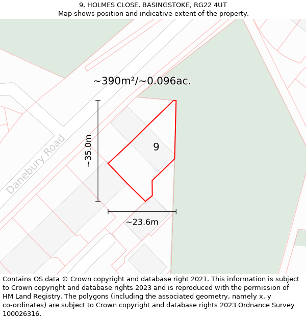 9, HOLMES CLOSE, BASINGSTOKE, RG22 4UT: Plot and title map