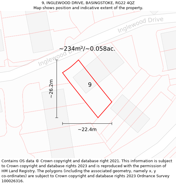 9, INGLEWOOD DRIVE, BASINGSTOKE, RG22 4QZ: Plot and title map