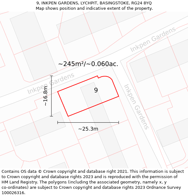 9, INKPEN GARDENS, LYCHPIT, BASINGSTOKE, RG24 8YQ: Plot and title map