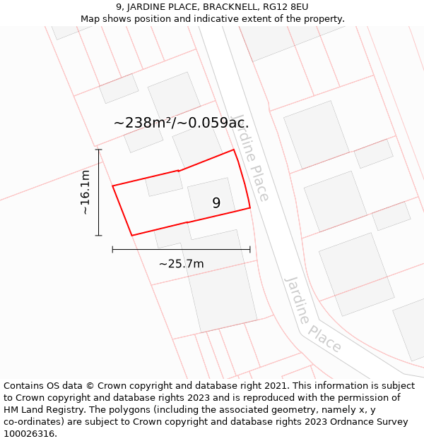 9, JARDINE PLACE, BRACKNELL, RG12 8EU: Plot and title map