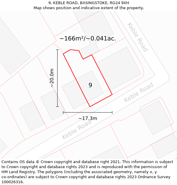 9, KEBLE ROAD, BASINGSTOKE, RG24 9XH: Plot and title map