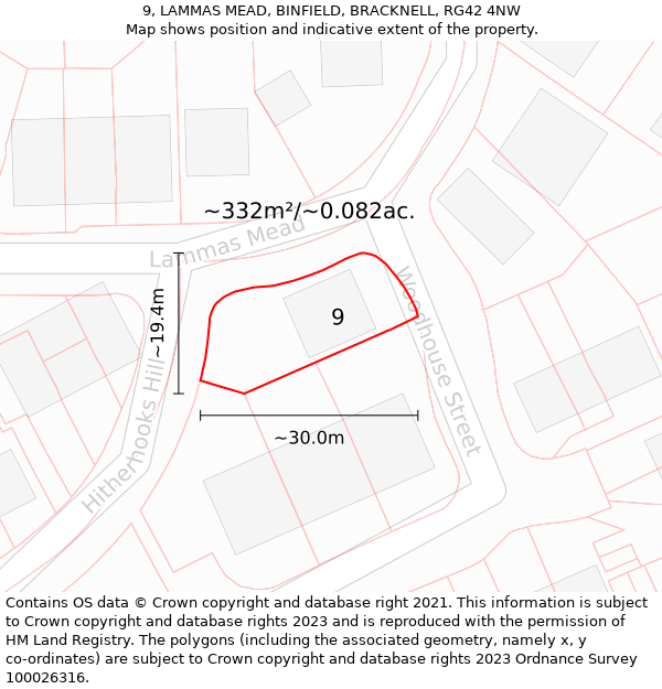 9, LAMMAS MEAD, BINFIELD, BRACKNELL, RG42 4NW: Plot and title map