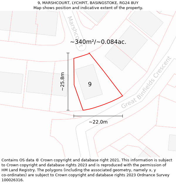 9, MARSHCOURT, LYCHPIT, BASINGSTOKE, RG24 8UY: Plot and title map