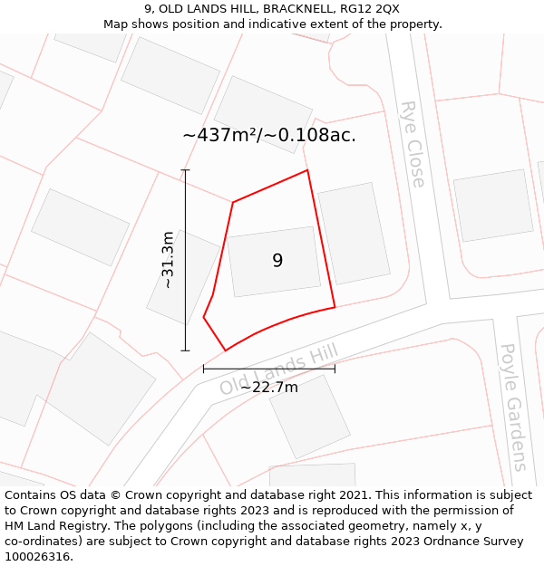 9, OLD LANDS HILL, BRACKNELL, RG12 2QX: Plot and title map