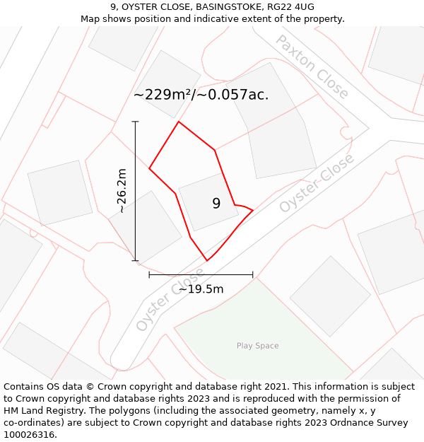 9, OYSTER CLOSE, BASINGSTOKE, RG22 4UG: Plot and title map