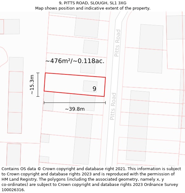 9, PITTS ROAD, SLOUGH, SL1 3XG: Plot and title map