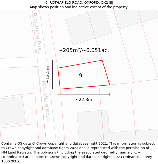 9, ROTHAFIELD ROAD, OXFORD, OX2 8JJ: Plot and title map