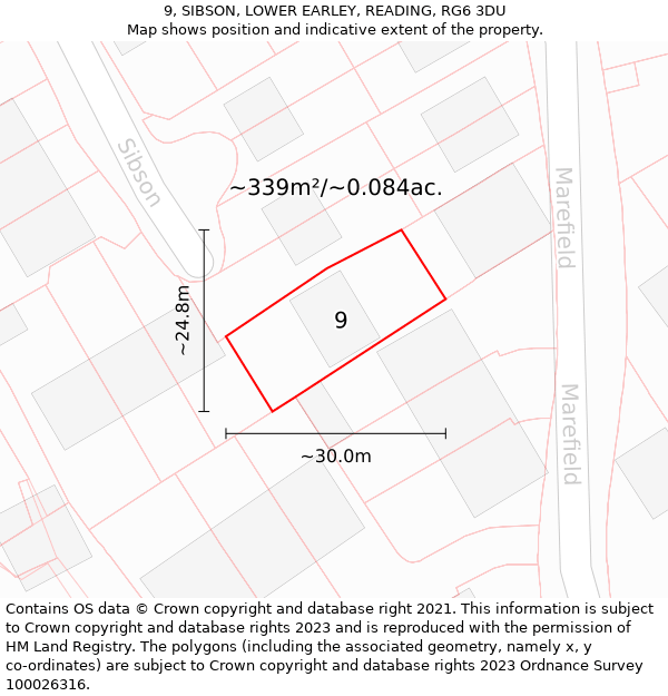 9, SIBSON, LOWER EARLEY, READING, RG6 3DU: Plot and title map