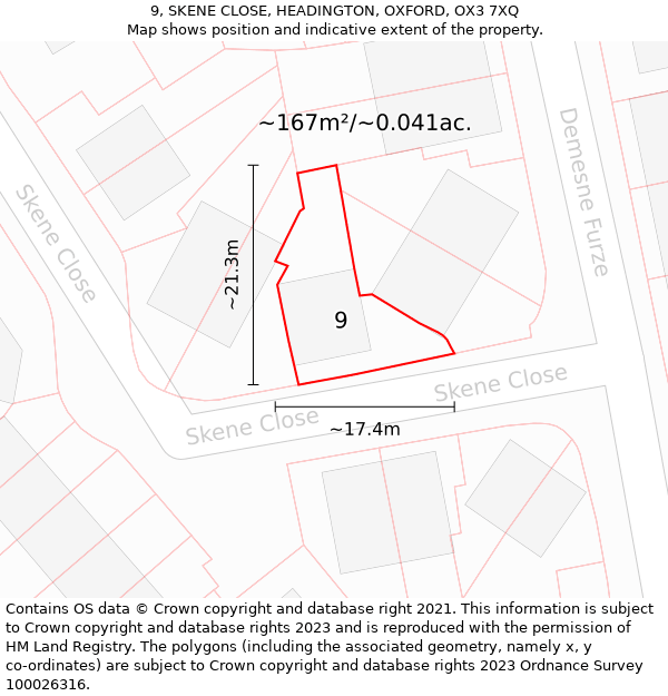 9, SKENE CLOSE, HEADINGTON, OXFORD, OX3 7XQ: Plot and title map