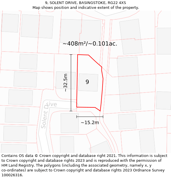 9, SOLENT DRIVE, BASINGSTOKE, RG22 4XS: Plot and title map