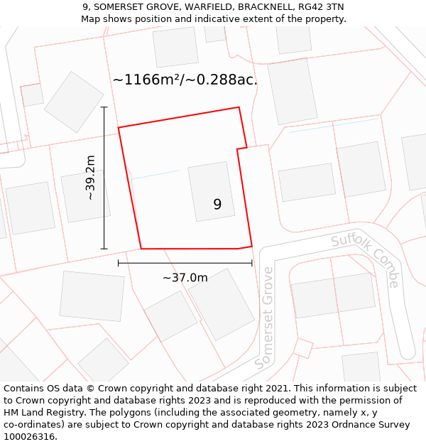 9, SOMERSET GROVE, WARFIELD, BRACKNELL, RG42 3TN: Plot and title map