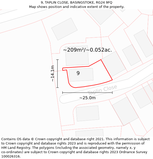 9, TAPLIN CLOSE, BASINGSTOKE, RG24 9FQ: Plot and title map