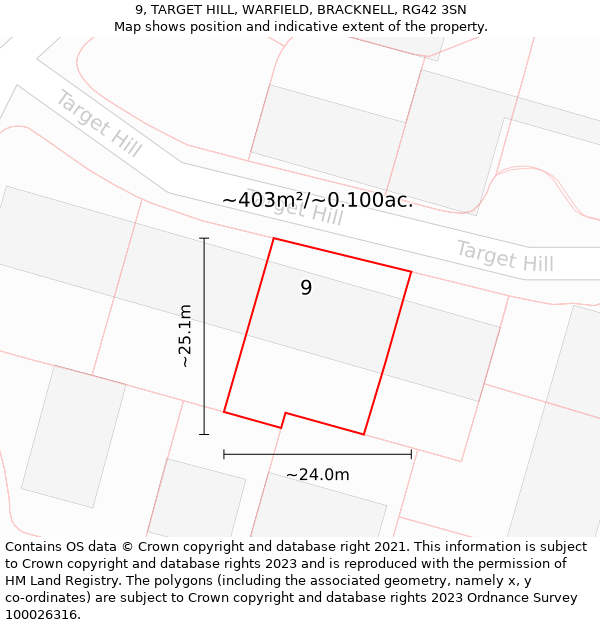 9, TARGET HILL, WARFIELD, BRACKNELL, RG42 3SN: Plot and title map