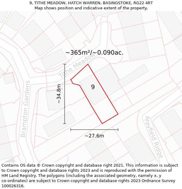 9, TITHE MEADOW, HATCH WARREN, BASINGSTOKE, RG22 4RT: Plot and title map