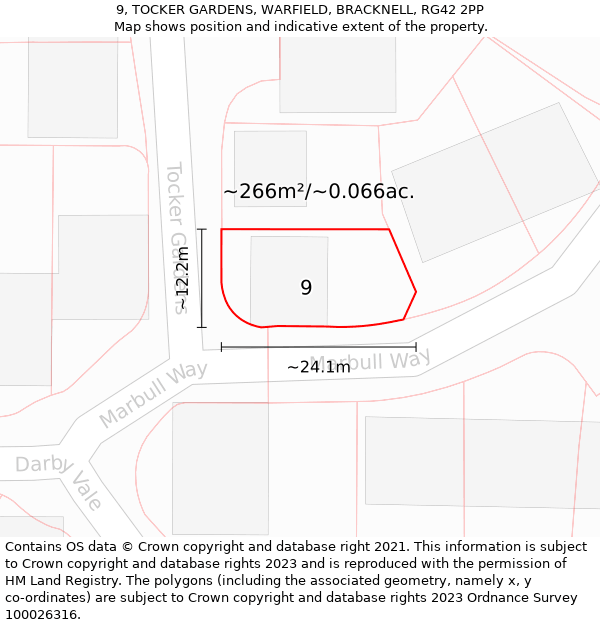 9, TOCKER GARDENS, WARFIELD, BRACKNELL, RG42 2PP: Plot and title map